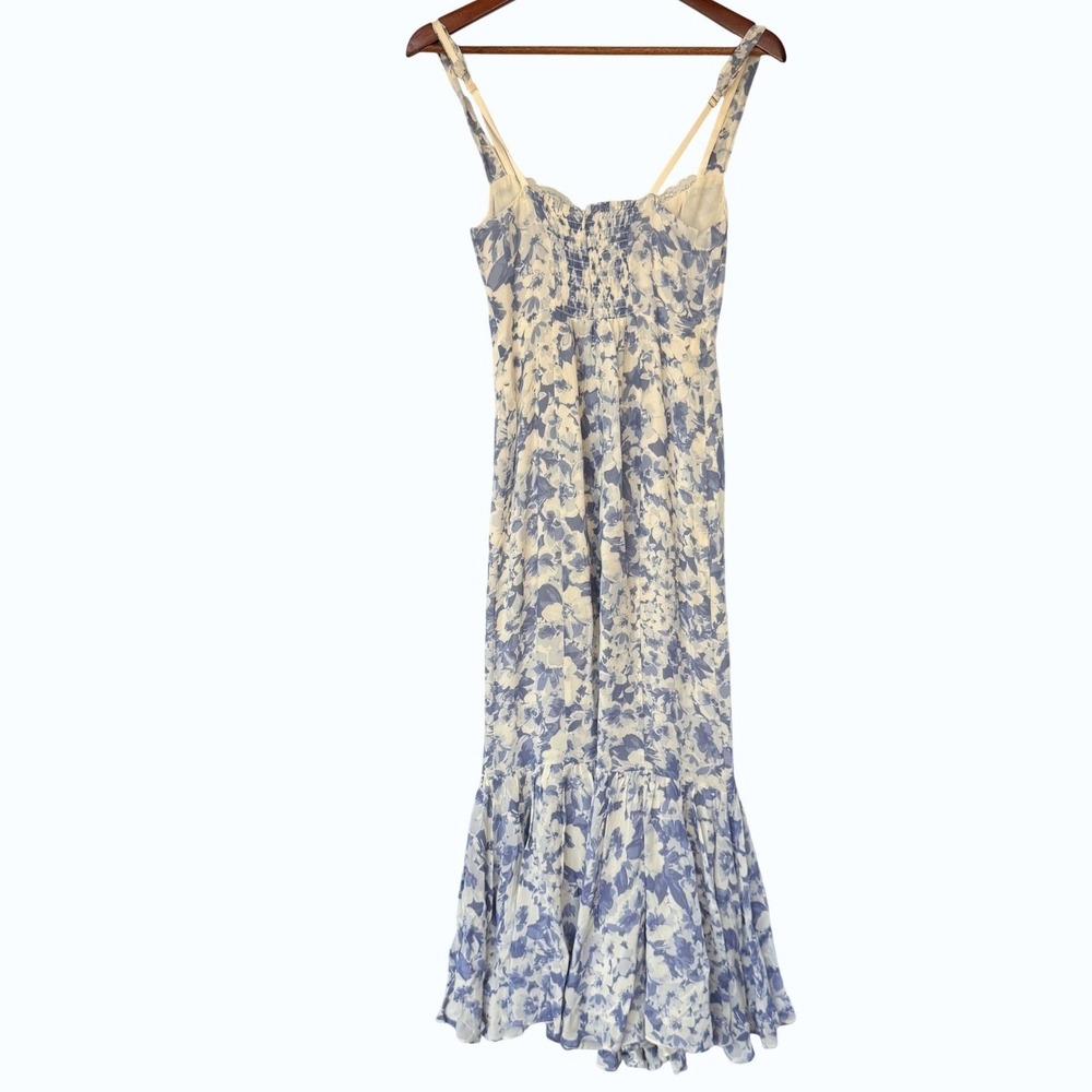 Reformation Irisa Larkspur Dress Blue Floral Ruffle Midi Dress Size 0 - Picture 5 of 10